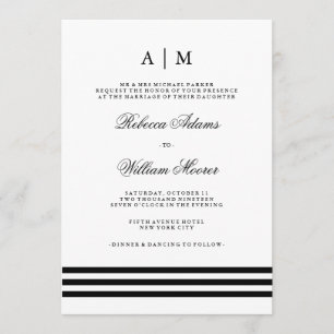 Sofisticada invitación de casamiento de rayas negr