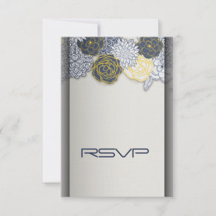 Sofisticada Navy y Yellow Floral RSVP