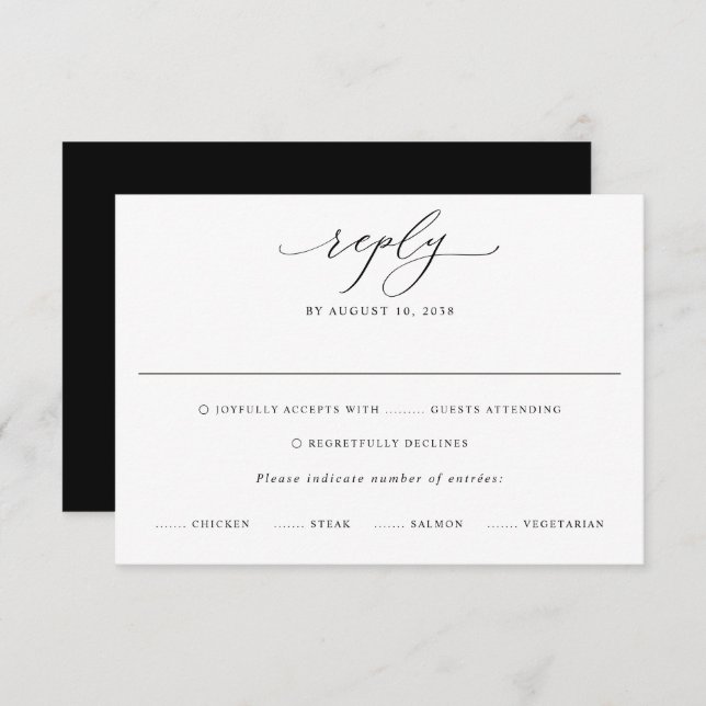 Sofisticada tarjeta RSVP moderna para su Boda (Anverso / Reverso)