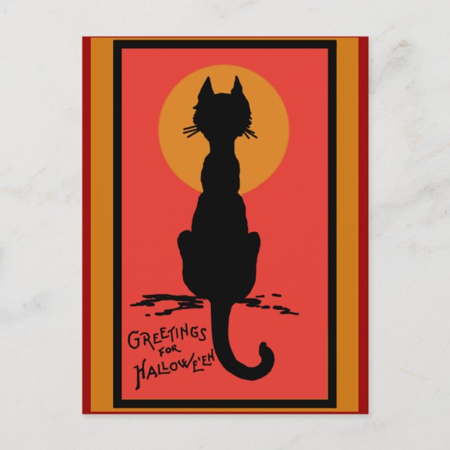 Sofisticadas tarjetas de Halloween para gatos negr (Anverso)