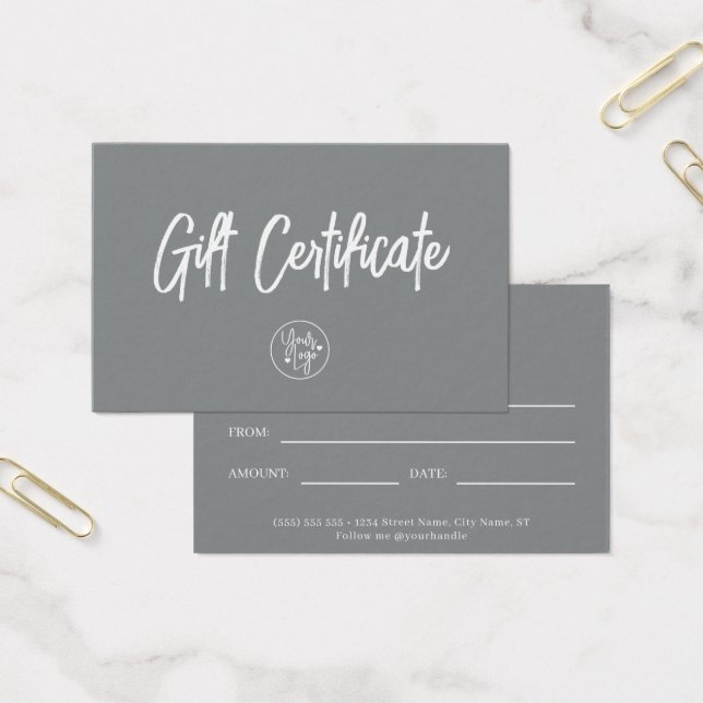 Sofisticado Certificado de Regalo Comercial Gray S (Oficina)