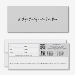 Sofisticado Certificado de Regalo Gray Black Scrip