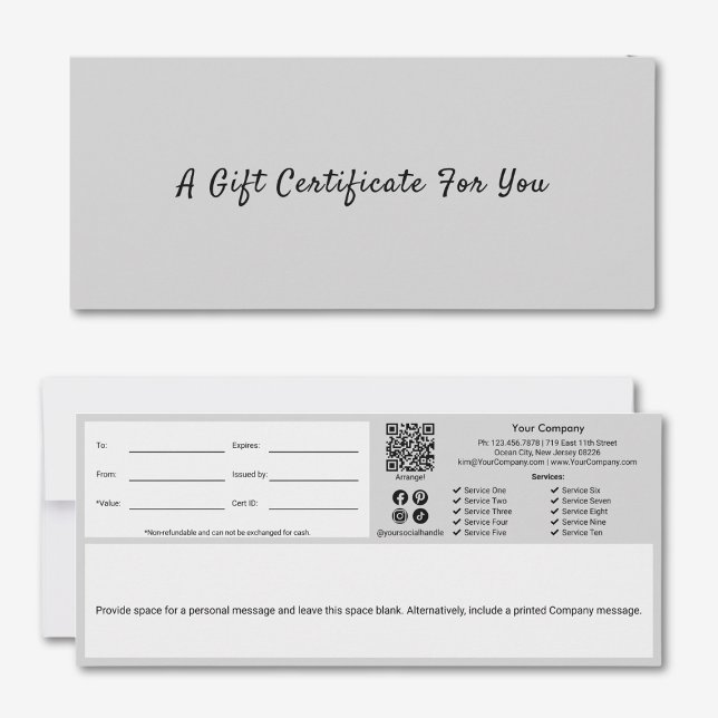 Sofisticado Certificado de Regalo Gray Black Scrip (Sophisticated Gray Black Script Gift Certificate)