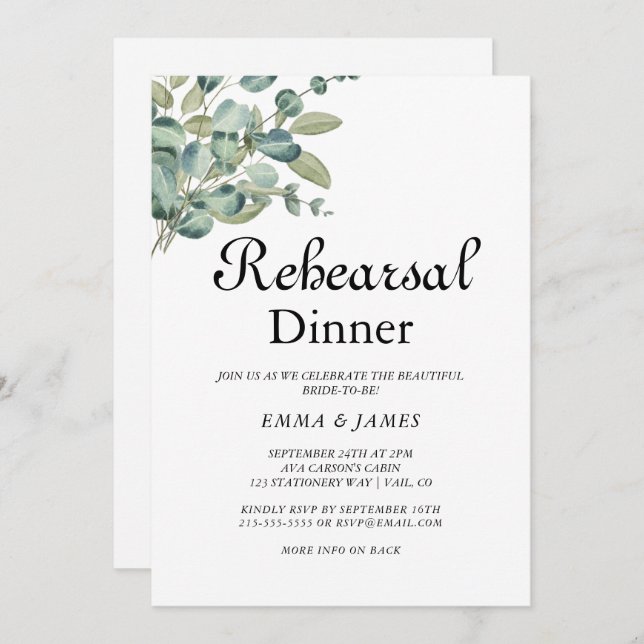 Sofisticado ensayo de vegetación Invitación a cena (Anverso / Reverso)