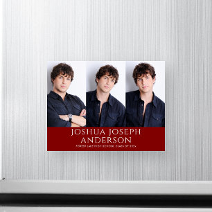 Sofisticado imán rojo de tres fotos de graduación