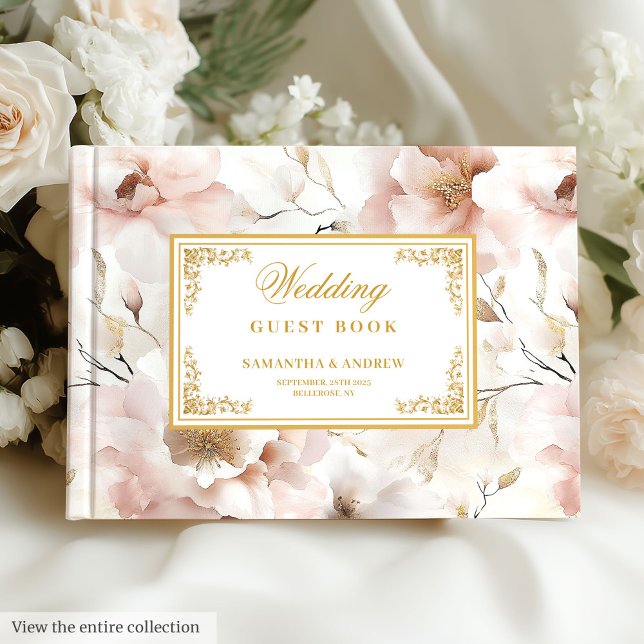 Sofisticado libro de invitados Rubor Ivory Gold Bo (Sophisticated Blush Ivory Gold Wedding Guest Book

)