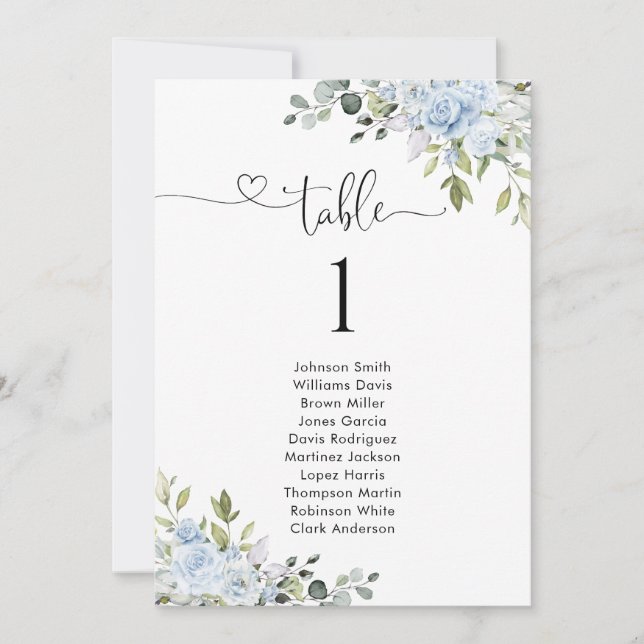 Soft Blue Botanical Table Number Seating Chart (Anverso)