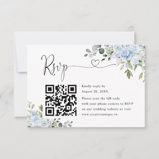 Soft Blue Botanical Wedding Website QR Code RSVP (Anverso)