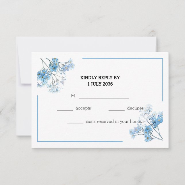 Soft Blue Elegant Watercolor Flowers Wedding RSVP (Anverso)