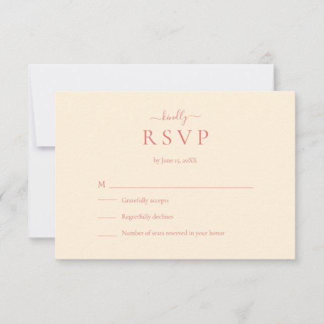 Soft Coral Modern Minimalist Wedding RSVP Card (Anverso)