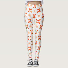 Soft Orange-Red Floral & Frame Pattern Leggings