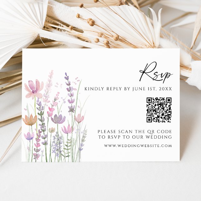Soft Pastel Wildflower QR Code Wedding RSVP Card (Subido por el creador)