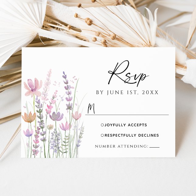 Soft Pastel Wildflower Wedding RSVP Card (Subido por el creador)