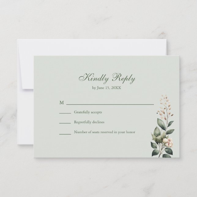 Soft Sage Green Floral Wedding RSVP Card (Anverso)