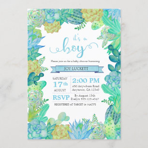 Soft Succulent & Cacti Boy Invitación de Baby Show
