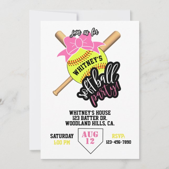 softball, fiesta de softball, tema del béisbol, ch (Anverso)