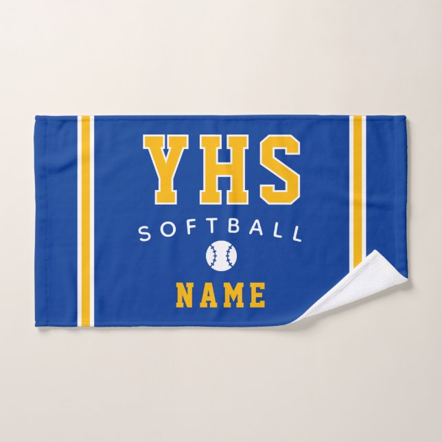 Softball Icon, Custom Name & School, Team Gift Han (Toalla de mano)
