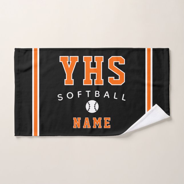 Softball Icon, Custom Name & School, Team Gift Han (Toalla de mano)