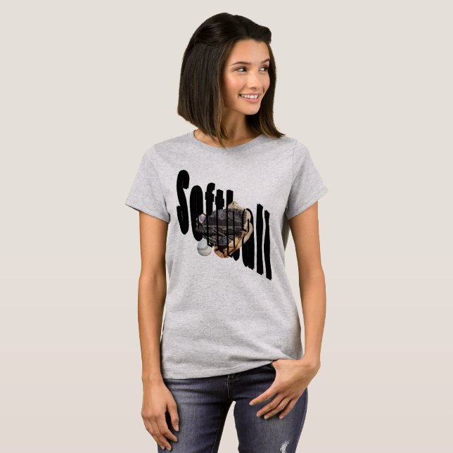 Softball Logotipo dimensional Damas Camiseta gris (Anverso completo)
