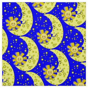 Sol amarillo Moon Stars Tela Azul
