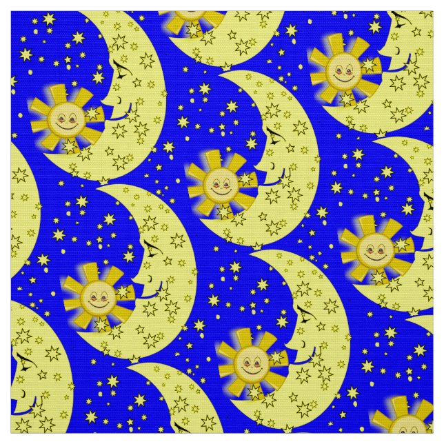 Sol amarillo Moon Stars Tela Azul (Retal)