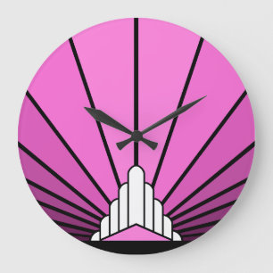 Sol Art Decó en un reloj de pared rosa
