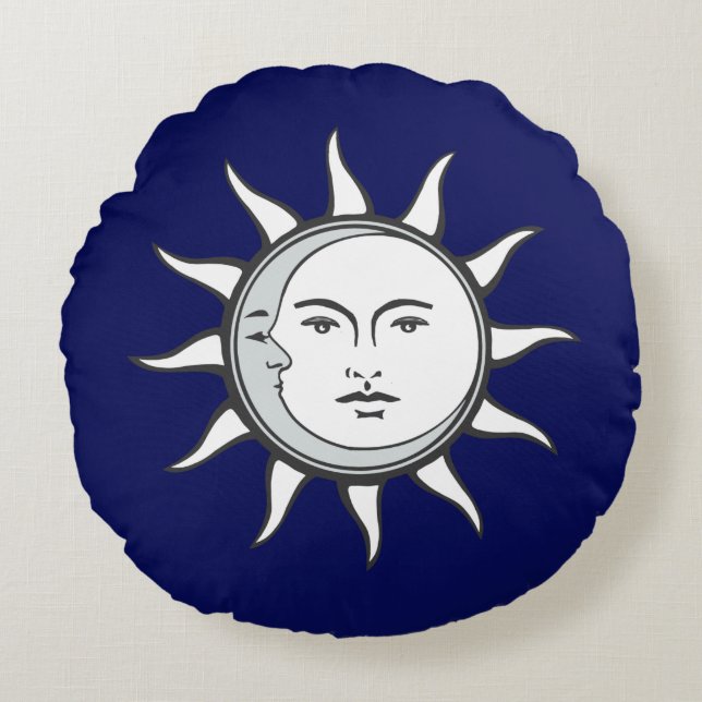 Sol Blanco y Luna Plateada sobre Almohada Redonda  (Anverso)