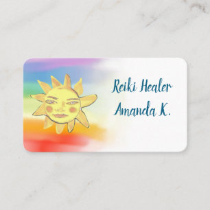 Sol, cara feliz, psiquic, Reiki, tarjetas de negoc