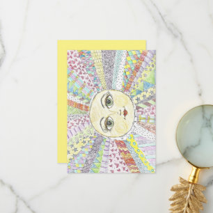 Sol colorido y feliz - tarjeta de nota plana