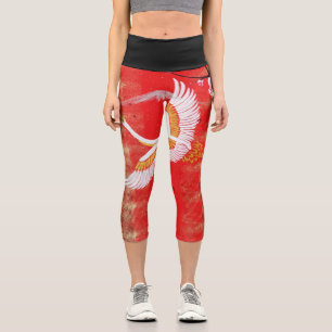 Sol de grulla japonesa sakura rojo Leggings capri