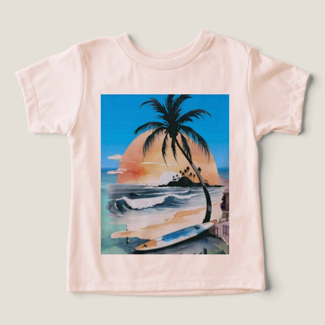 sol de marBrilla y palmera en la playa (Diseño delantero )