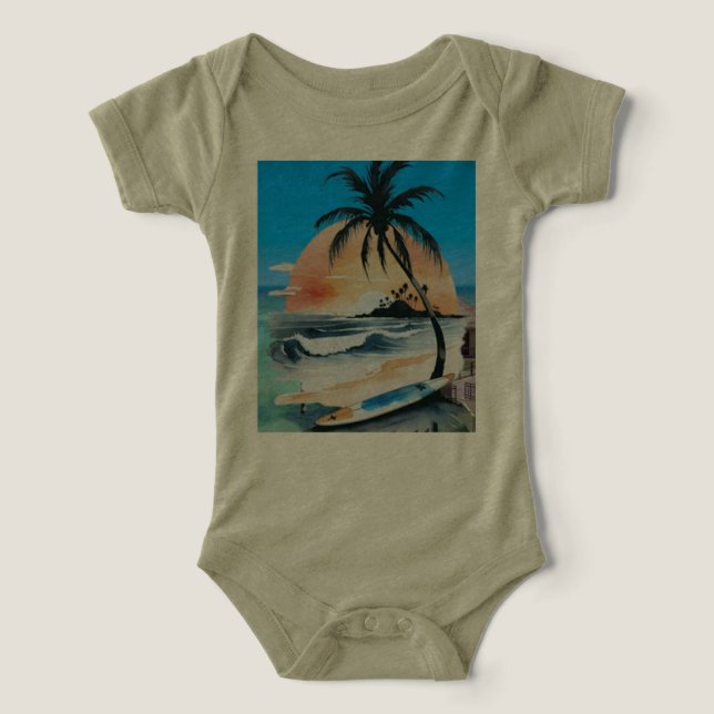 sol de marBrilla y palmera en la playa (Diseño delantero )