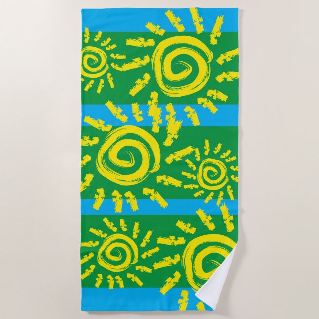 Sol espiral divertido en toalla de playa verde (Anverso)