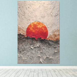 Sol Rojo Ardiente Sobre Arte Abstracto de Pared de