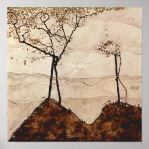 Sol y árboles otoñales de Egon Schiele, arte vinta