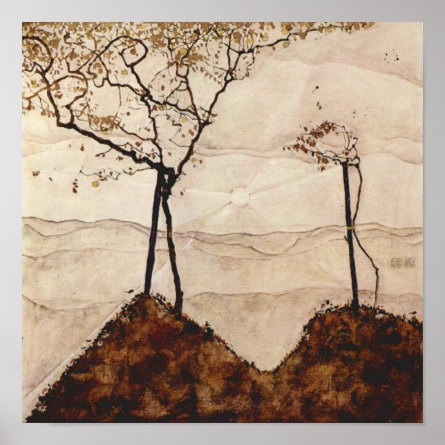 Sol y árboles otoñales de Egon Schiele, arte vinta (Frente)