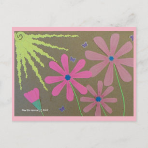 Sol y flores rosadas   Postal Blue Beach Song™