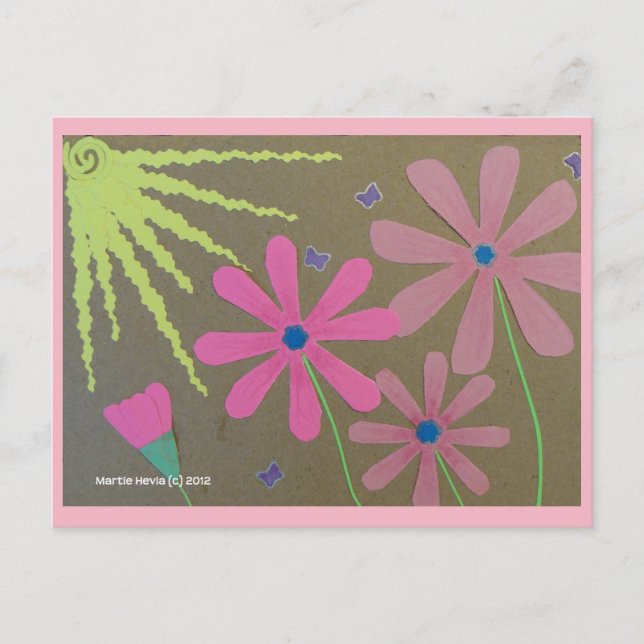 Sol y flores rosadas | Postal Blue Beach Song™ (Anverso)