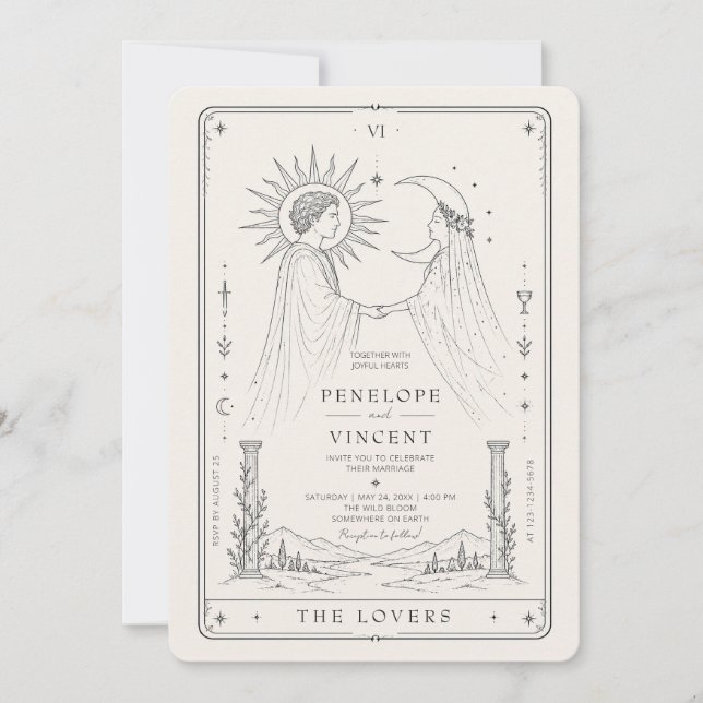 Sol y Luna | Invitación de Boda Tarot de Arte de L (Anverso)