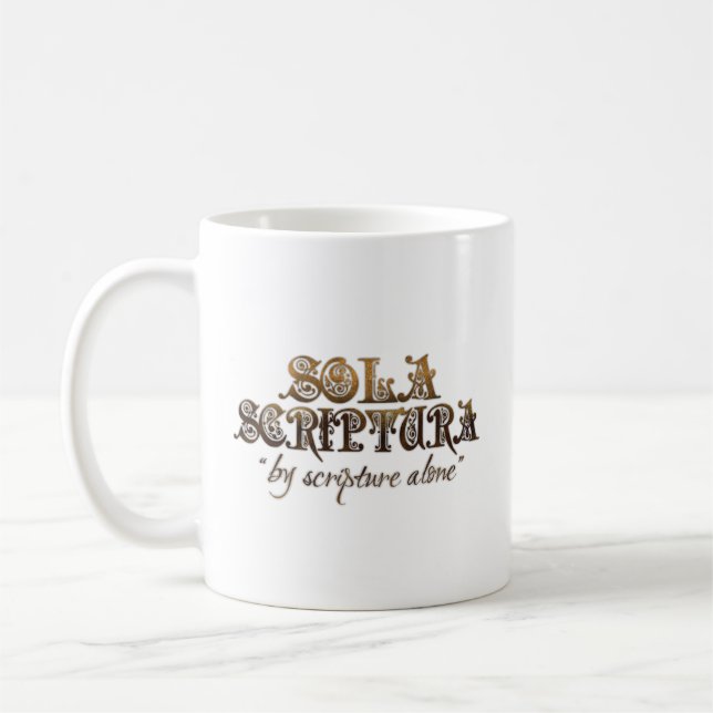 "SOLA SCRIPTURA" (verso de w/bible) taza de la (Izquierda)