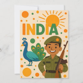Soldado indio con tarjeta pavo real