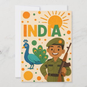 Soldado indio con tarjeta pavo real