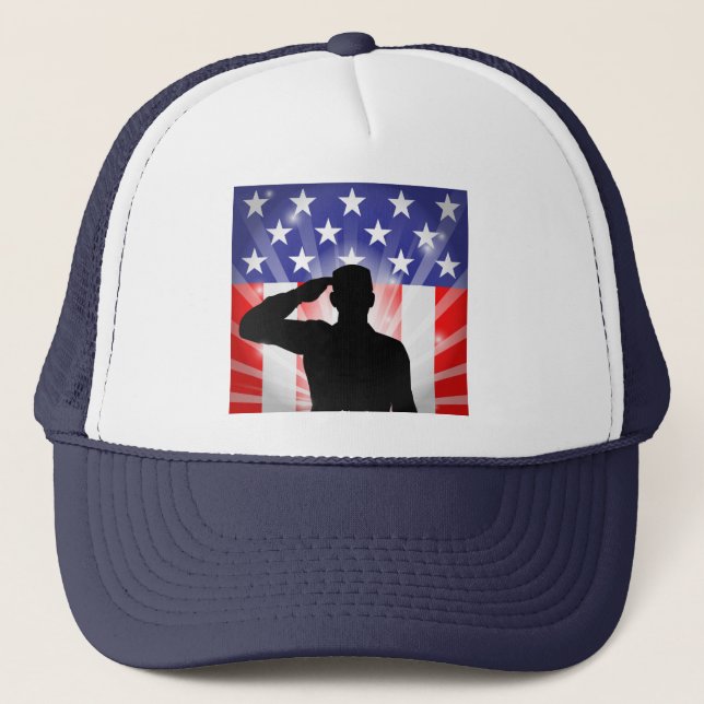 Soldado patriota saludando a Gorra de bandera esta (Anverso)