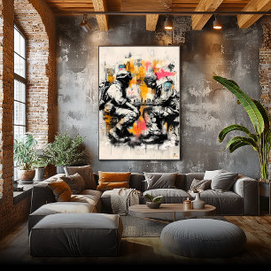 Soldados jugando ajedrez - Poster de arte callejer