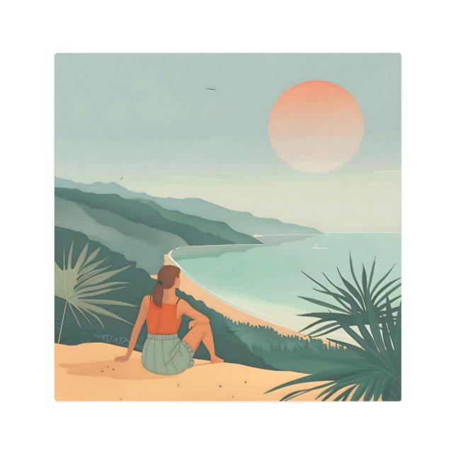 Soledad del atardecer - Impresión de vista costera (Anverso)