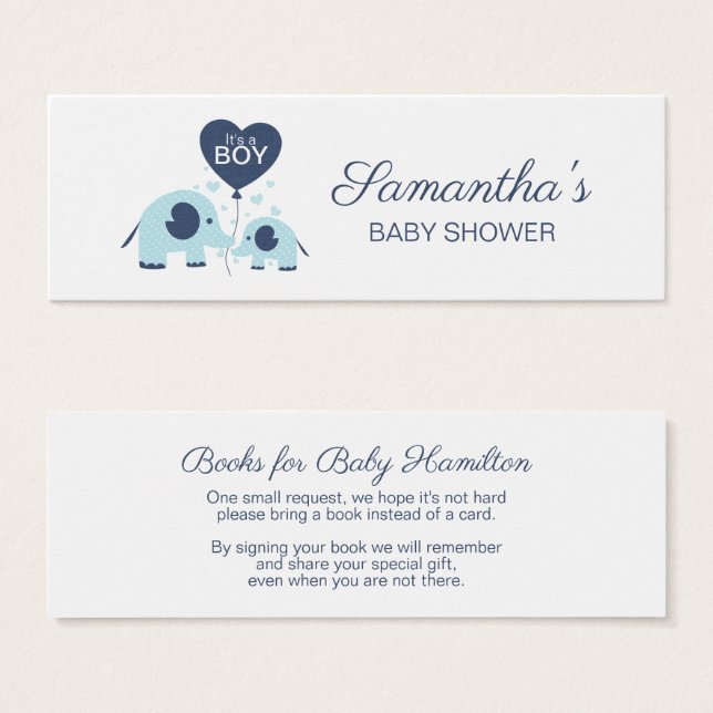 Solicitud de libro de Baby Shower Blue Elephant Bo (Anverso y reverso)