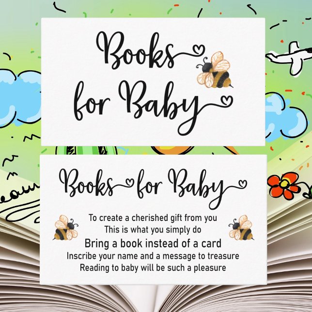 Solicitud de libro Invitación a ducha de abejas pa (Cute Baby Shower Books For Baby Cards. Enclose in your invite. Share the joy or reading. )
