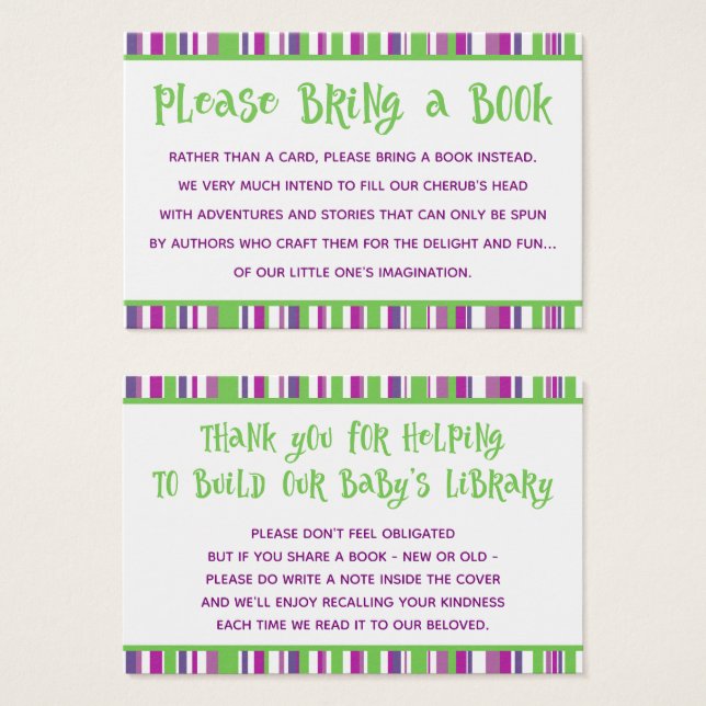 Solicitud de libro para baby shower con rayas verd (Anverso y reverso)