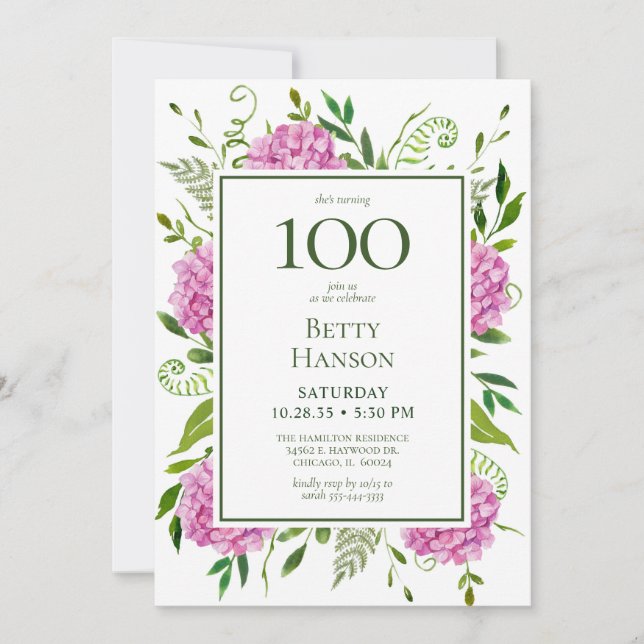 Solicitud de tarjeta de cumpleaños número 100 con  (Anverso)