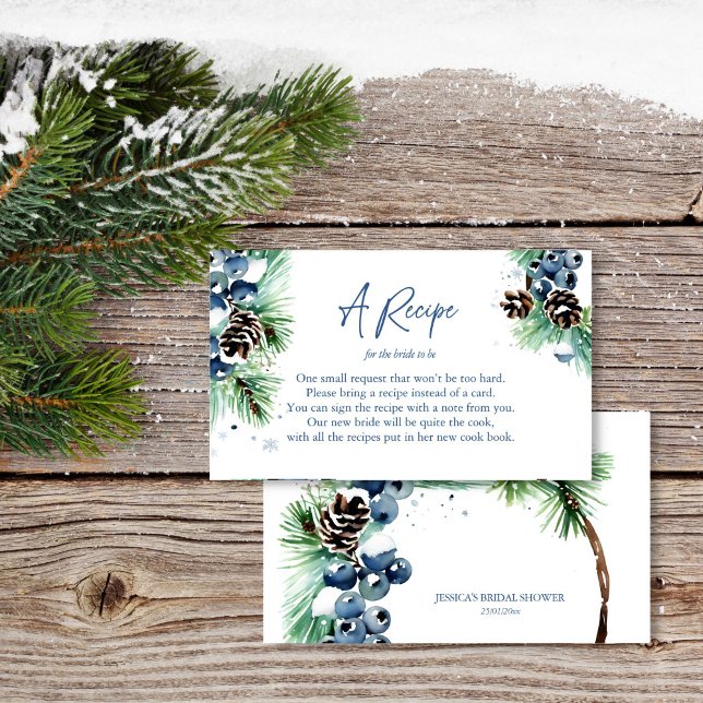 Solicitud de tarjeta de receta para ducha de novia (Winter bridal shower recipe card request enclosure card snow in love winter bridal shower)